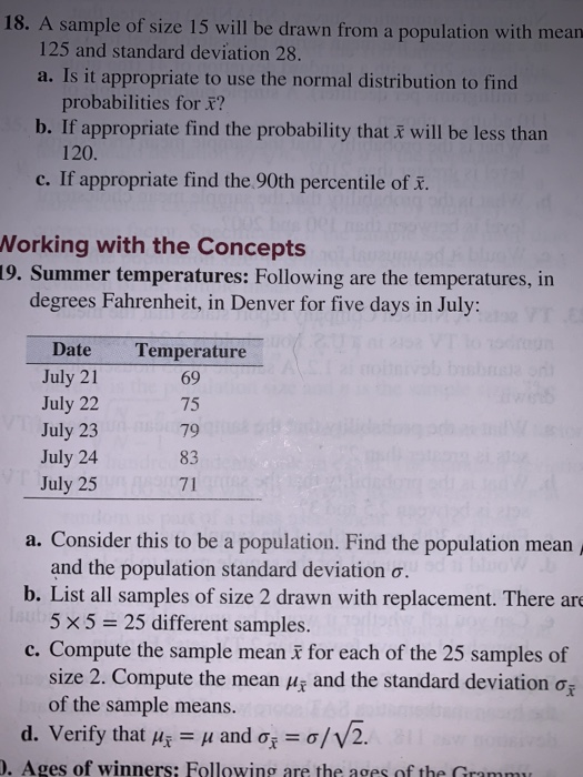 Solved 18. A sample of size 15 will be drawn from a | Chegg.com