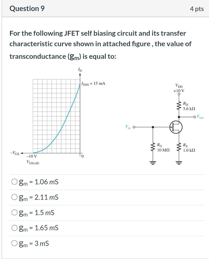 Solved Question 9 4 pts For the following JFET self biasing | Chegg.com