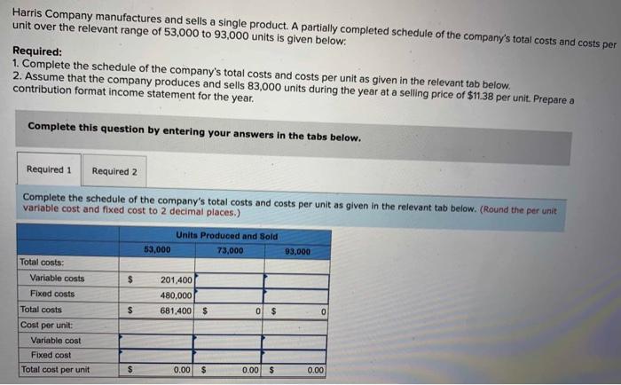 solved-harris-company-manufactures-and-sells-a-single-chegg