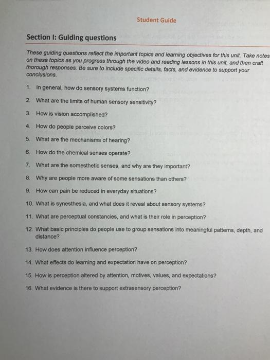 Solved Student Guide Section I Guiding questions These