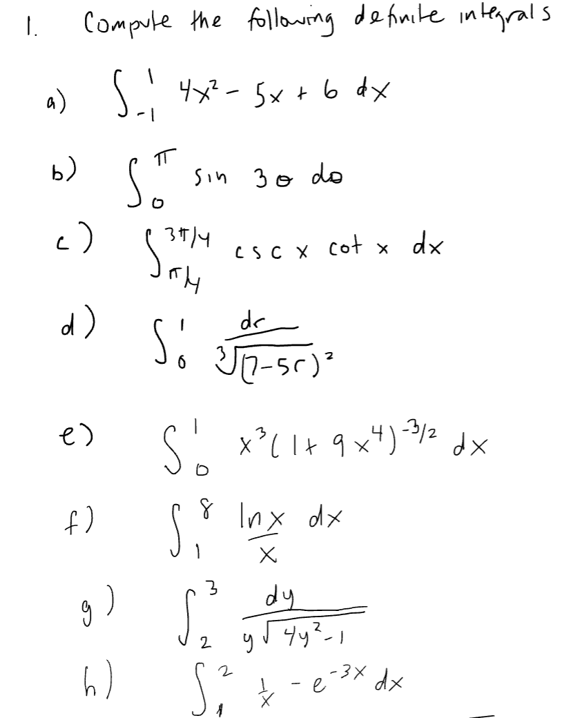 Solved Compute the following definite | Chegg.com