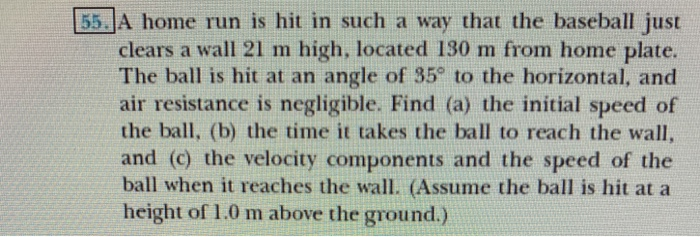 Physics Home Run Problem Solved 55. A home run is hit in such a way that the baseball | Chegg.com