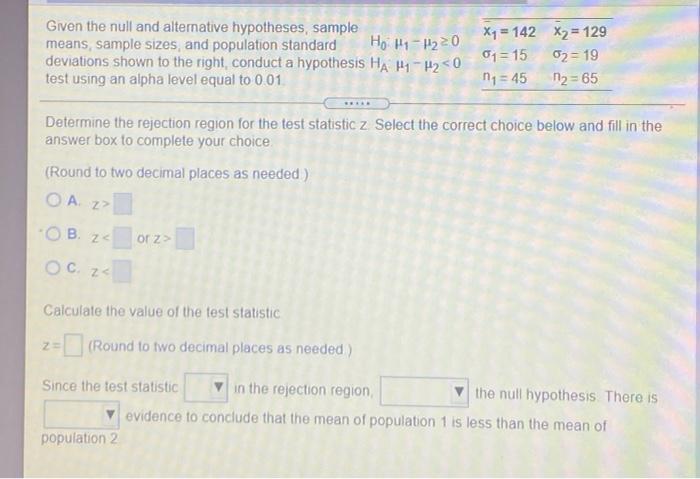 Solved Given the null and alternative hypotheses, sample | Chegg.com