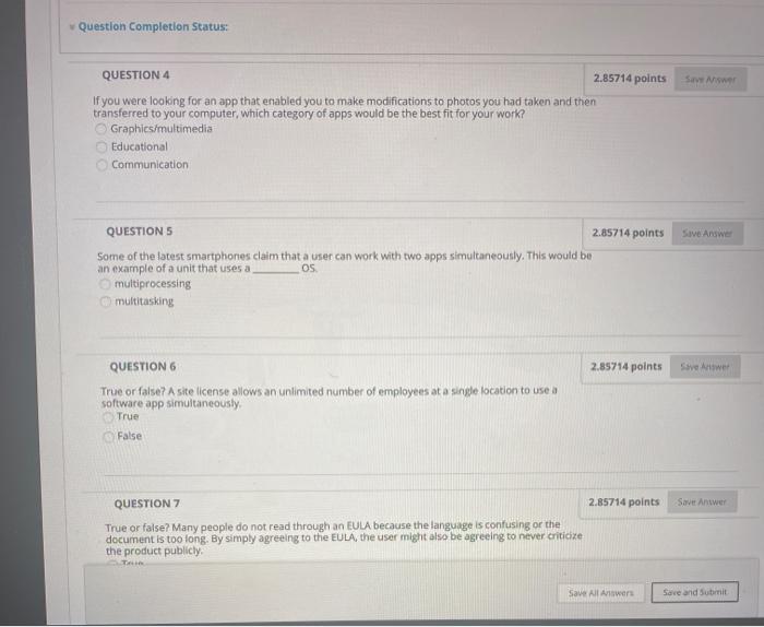 Solved Question Completion Status: 2.85714 points Save | Chegg.com
