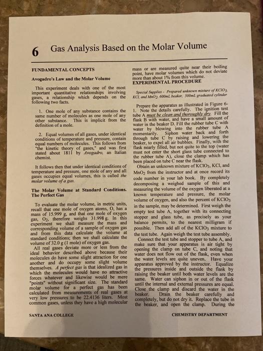 Solved 6 Gas Analysis Based on the Molar Volume FUNDAMENTAL