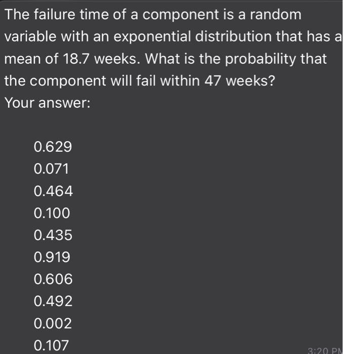 Solved The failure time of a component is a random variable | Chegg.com