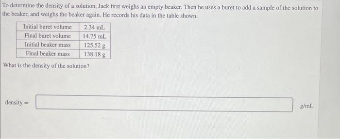 Solved To Determine The Density Of A Solution, Jack First | Chegg.com