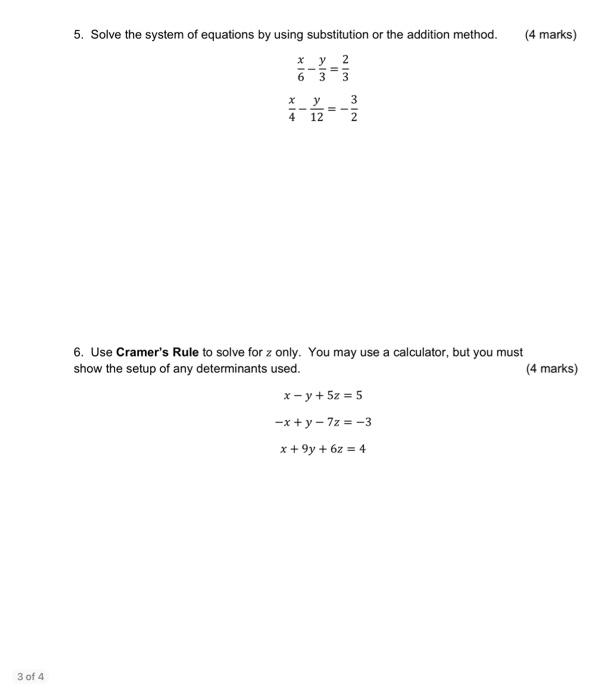 Solved 3. Solve the system of equations by using the | Chegg.com