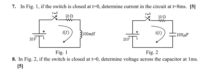 Solved 7. In Fig. 1, if the switch is closed at t=0, | Chegg.com