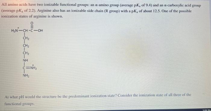 Solved All amino acids have two ionizable functional groups: | Chegg.com