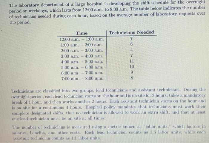 Solved The laboratory department of a large hospital is | Chegg.com