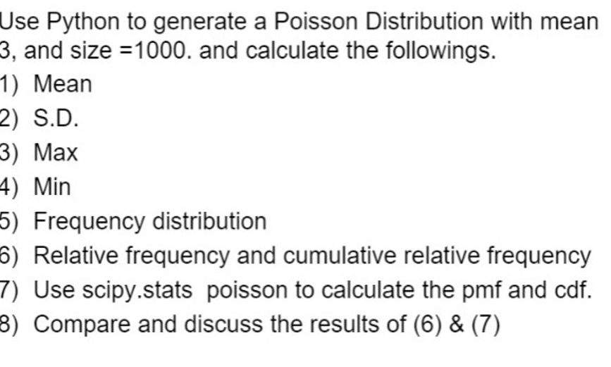 Solved Use Python to generate a Poisson Distribution with | Chegg.com