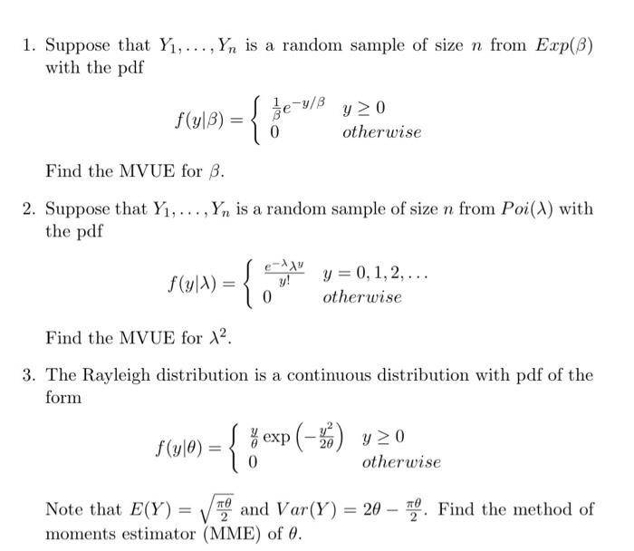 Solved 1. Suppose That Y1,…,Yn Is A Random Sample Of Size N | Chegg.com