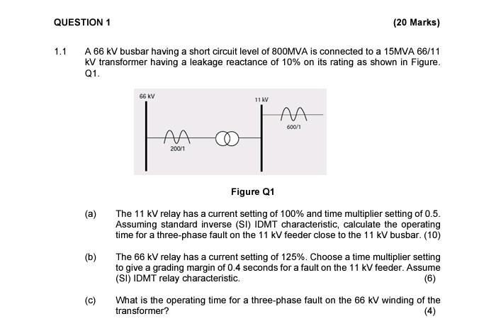 Solved 1 A 66kV busbar having a short circuit level of | Chegg.com