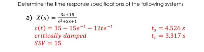 Solved = Determine the time response specifications of the | Chegg.com