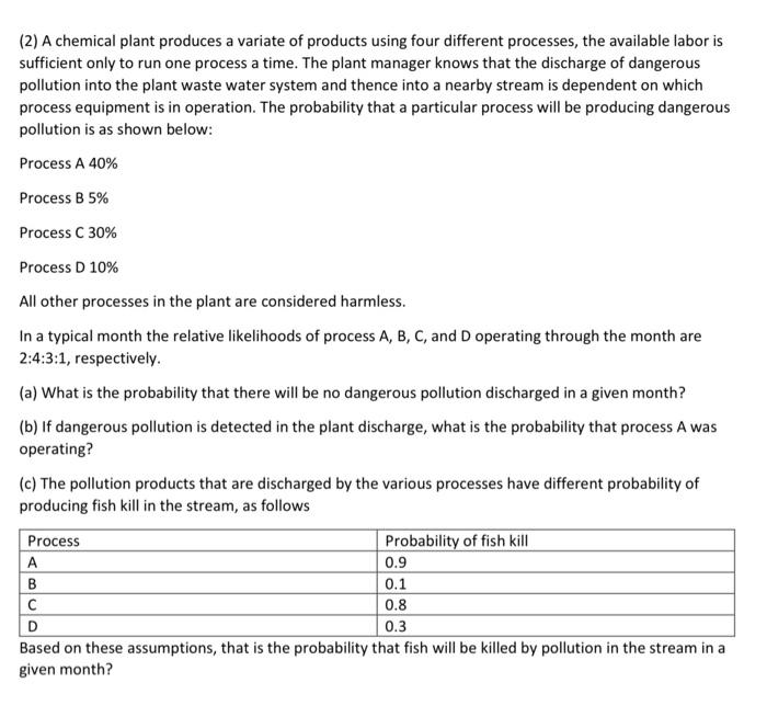 Solved (2) A chemical plant produces a variate of products | Chegg.com