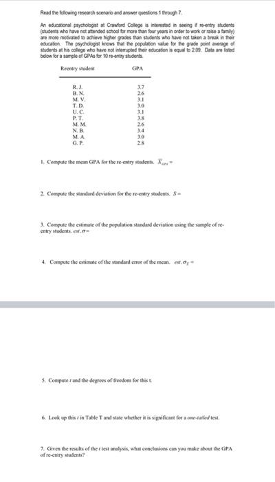 Solved Read the following research scenario and answer | Chegg.com