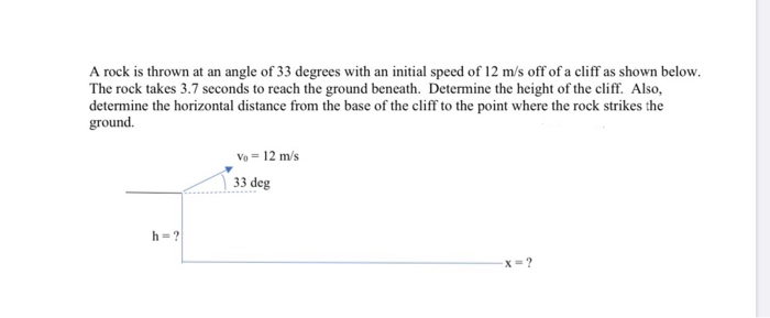 Solved A rock is thrown at an angle of 33 degrees with an | Chegg.com