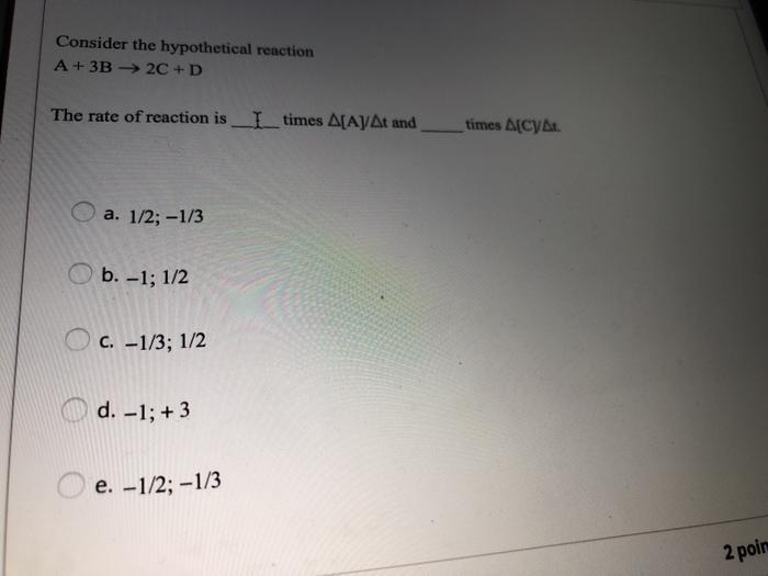 Solved Consider the hypothetical reaction A +3B -> 2C+D The | Chegg.com