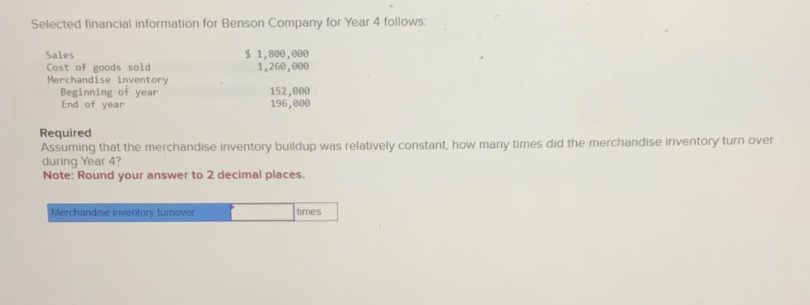 Solved Selected financial information for Benson Company for