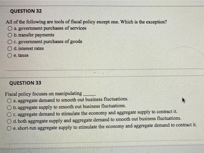 Solved QUESTION 32 All Of The Following Are Tools Of Fiscal | Chegg.com