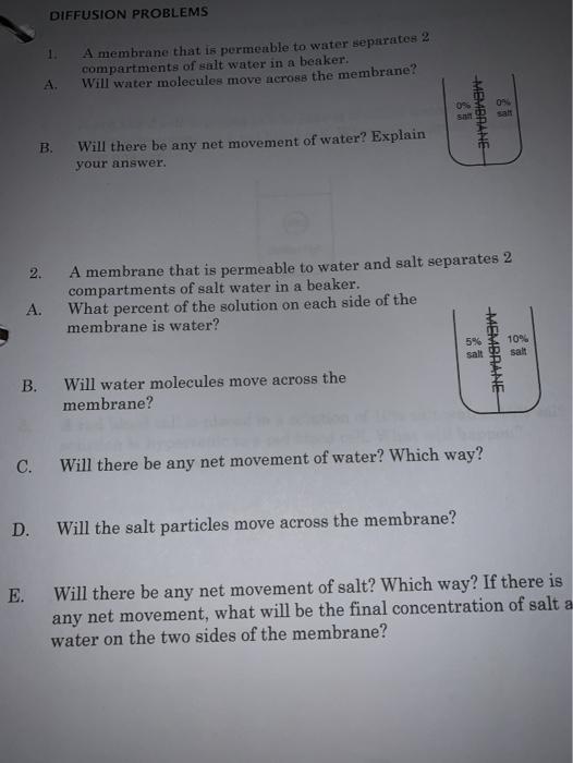 Solved DIFFUSION PROBLEMS 1. A membrane that is permeable to | Chegg.com