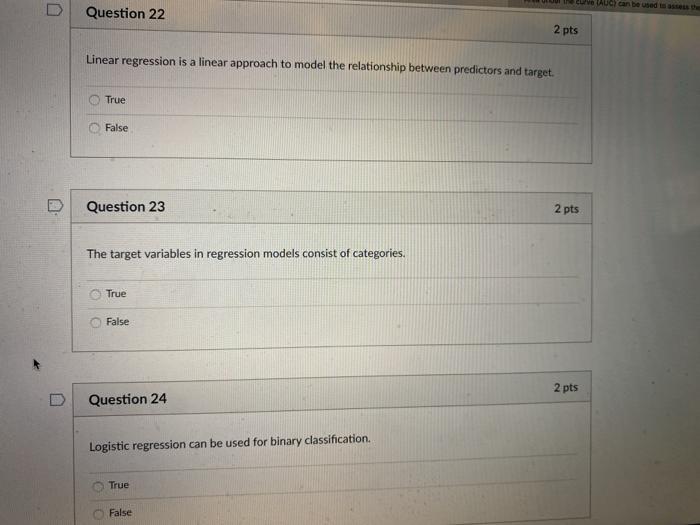 Solved Question 22 2 pts Linear regression is a linear | Chegg.com
