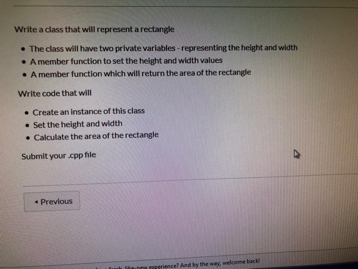 Solved Write a class that will represent a rectangle • The | Chegg.com