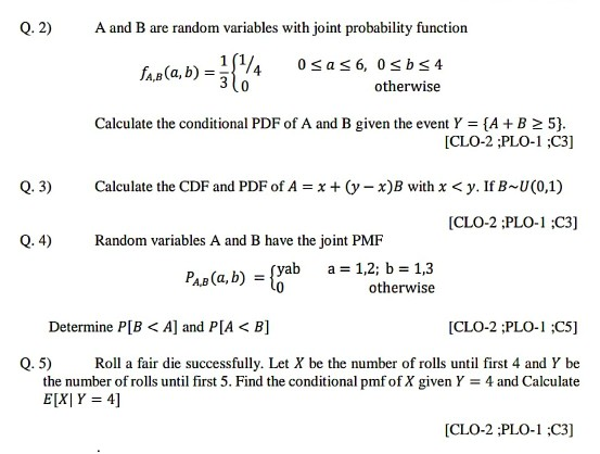 Solved Q 2 A And B Are Random Variables With Joint Prob Chegg Com