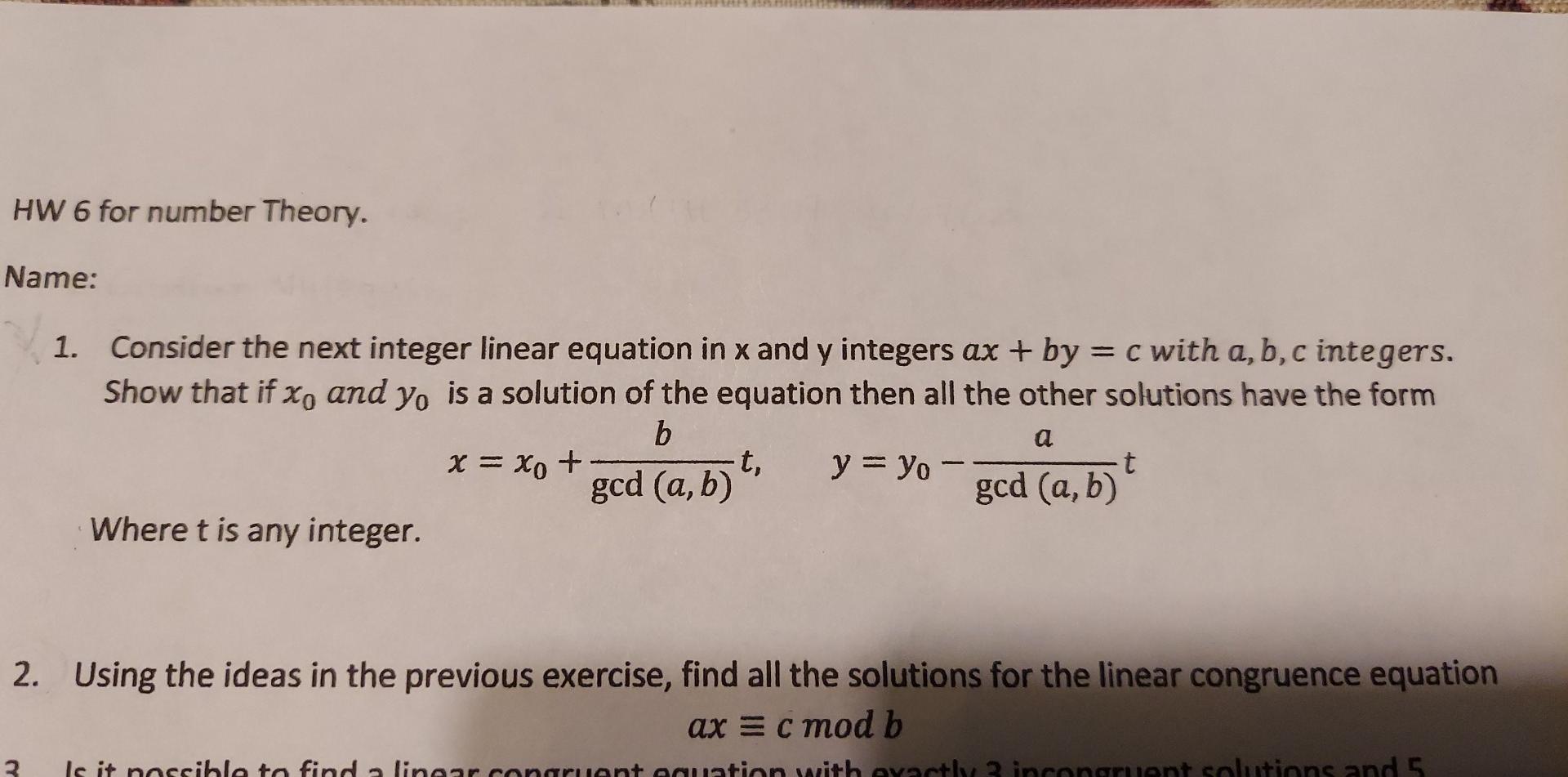 Solved 1. Consider The Next Integer Linear Equation In X And | Chegg.com