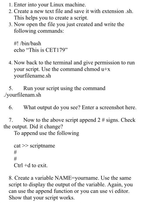 Solved 1. Enter into your Linux machine. 2. Create a new | Chegg.com