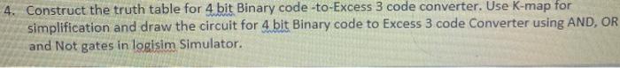 Solved 4. Construct the truth table for 4 bit Binary | Chegg.com