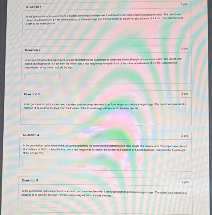 Solved 2 pts Question 1 in the geometrical optics | Chegg.com