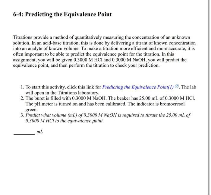 Solved 64 Predicting the Equivalence Point Titrations