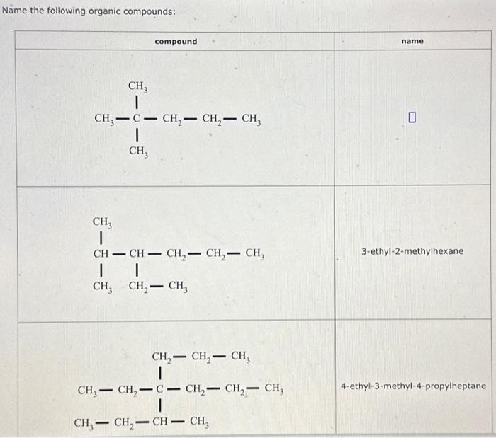 Solved Name The Following Organic Compounds: | Chegg.com