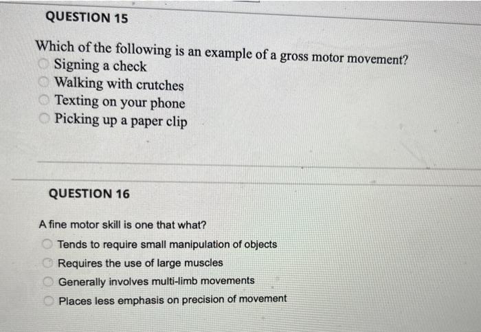 Solved Which of the following is an example of a gross motor | Chegg.com