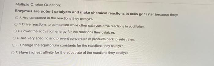 what is the function of enzymes in chemical reactions multiple choice question