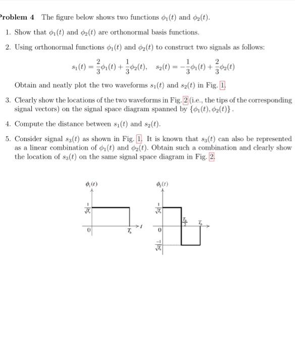 Solved Problem 4 The figure below shows two functions (t) | Chegg.com