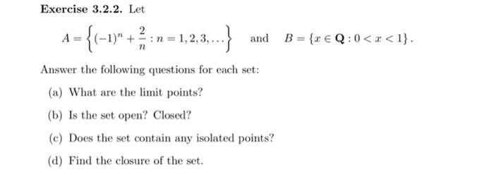 Solved Exercise 3.2.2. Let A={(−1)n+n2:n=1,2,3,…} And | Chegg.com