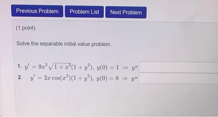 Solved Previous Problem Problem List Next Problem (1 point) | Chegg.com