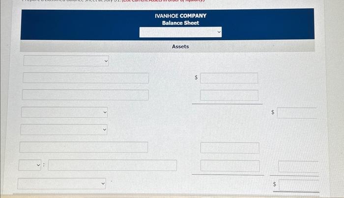 Solved IVANHOE COMPANY Balance Sheet AssetsRevenues Service | Chegg.com
