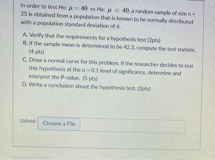 SOLVED: In testing H0: p = .40 vs. H1: p â‰ .40, a sample