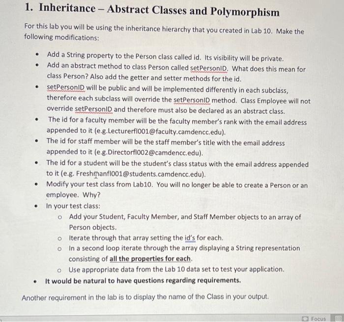 Solved 1. Inheritance – Abstract Classes and Polymorphism . | Chegg.com