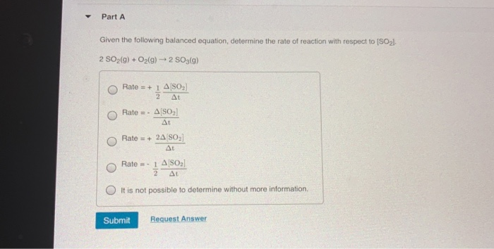 Solved Part A Given The Following Balanced Equation