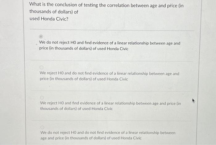 Solved Data were collected on the age (in years) and price | Chegg.com