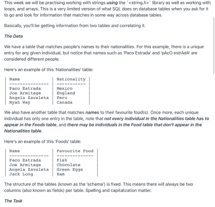 This week we will be practising working with strings using the <string.h> library as well as working with loops, and arrays.