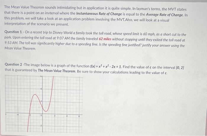 Solved The Mean Value Theorem sounds intimidating but in | Chegg.com