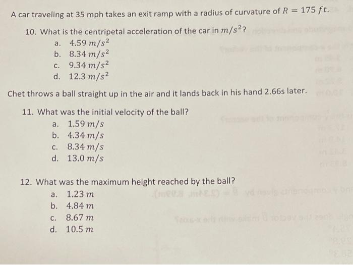 Solved A car traveling at 35 mph takes an exit ramp with a | Chegg.com