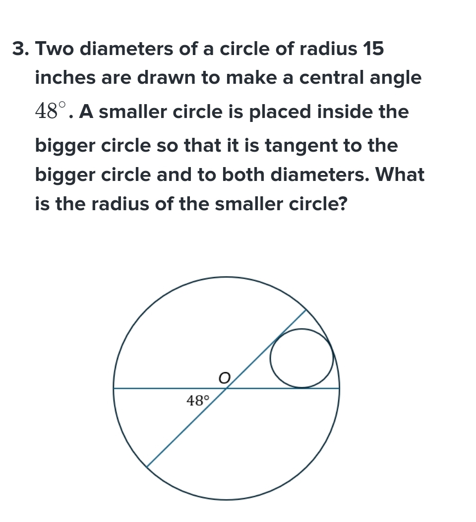Solved Two diameters of a circle of radius 15 inches are | Chegg.com
