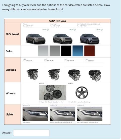 Solved I am going to buy a new car and the options at the | Chegg.com